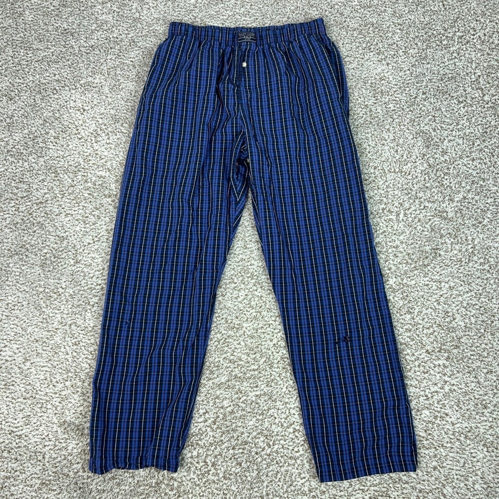 Polo Ralph Lauren Pants Mens Medium Pajama Blue Plaid Cotton Lounge Sleepwear